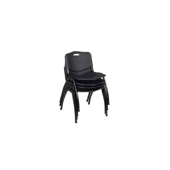 Maykoosh Modern Muse & Chairs Sets Including Round Breakroom Table - Maple/Chrome Finish, & 4 'M' Stack Chairs, Black - Ergonomic Breakroom Furniture Set For Staff Break Room, Tables & Chair