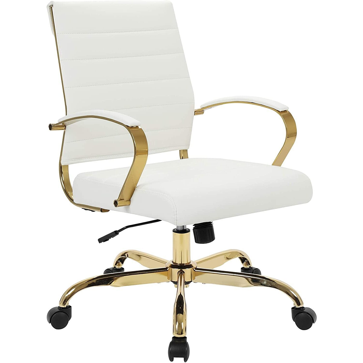 Maykoosh 24" White Leather Swivel Office Chair with Gold Metal Frame