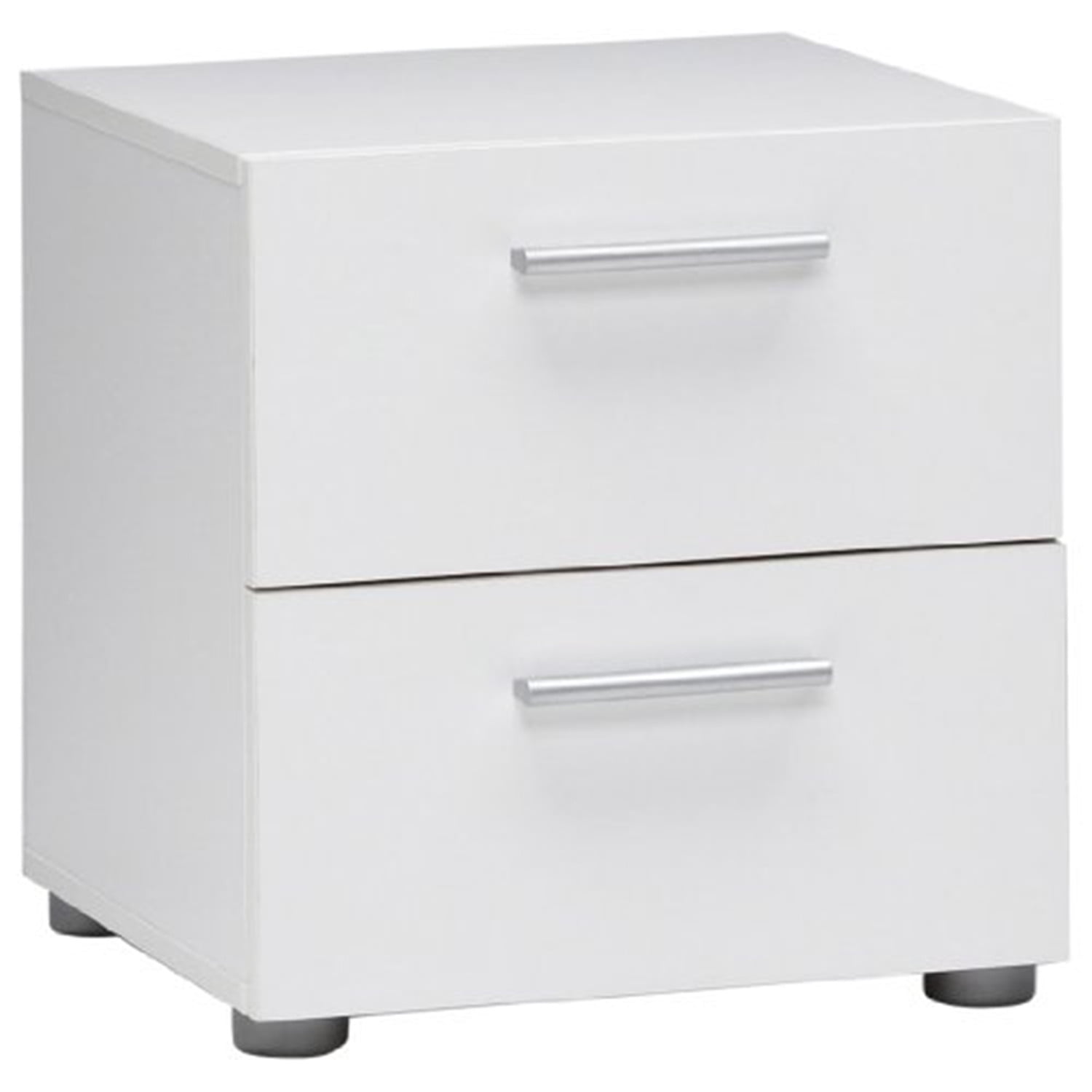 White Modern 2-Drawer Nightstand with Silver Handles