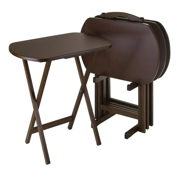 Mountain Lodge TV Table Tray Set - 5 Piece Living Room Accent Table - Solid Wood - Antique Walnut Brown