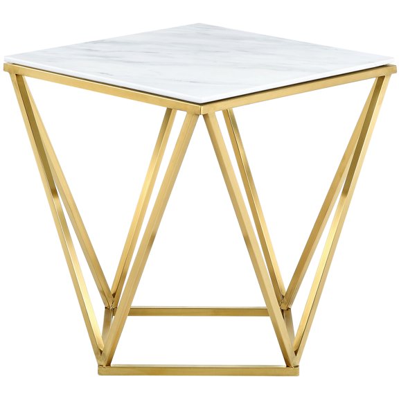 Maykoosh Mountain Lodge Contemporary Rich Gold Stainless Steel End Table with Genuine Marble Top, 20" W x 20" D x 22" H, Gold Finish, Sleek End Table for Living Rooms, Sofaside Tables