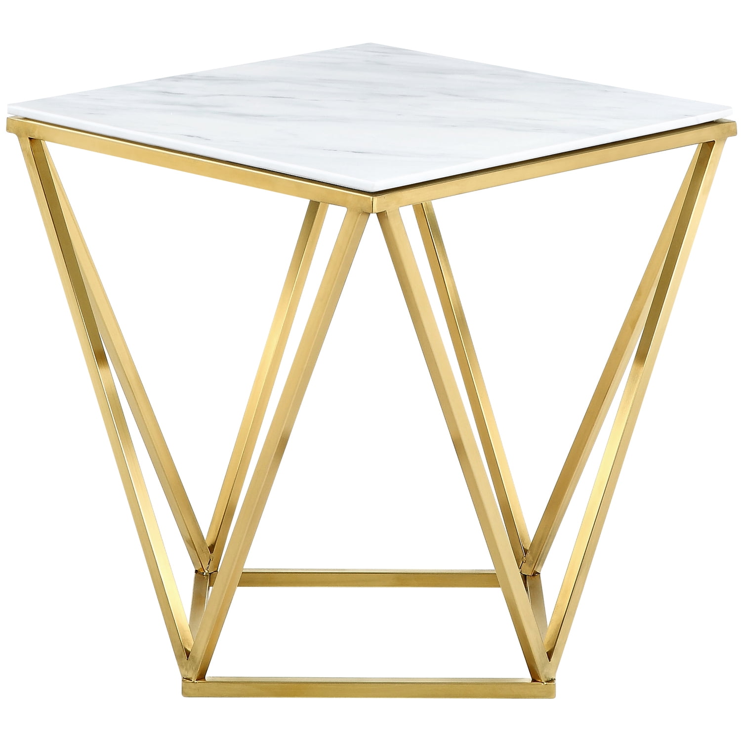 Gold Stainless Steel and Marble Square End Table