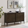 thumbnail image 1 of Maykoosh Natural Beauty Sideboard with Sliding Doors - Dark Brown, 15.88"D x 54.13"W x 32.25"H, Slatted Look Sliding Doors, Freestanding Storage Sideboard, Mid-Century Modern Design, 1 of 10