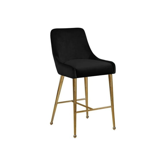 Maykoosh Natural Beauty Modern, Contemporary Velvet Upholstered Counter Stool with Polished Gold Metal Legs, Set of 2, 23" W x 21" D x 40" H, Ideal for Bar and Pub Height Tables-Color:Black