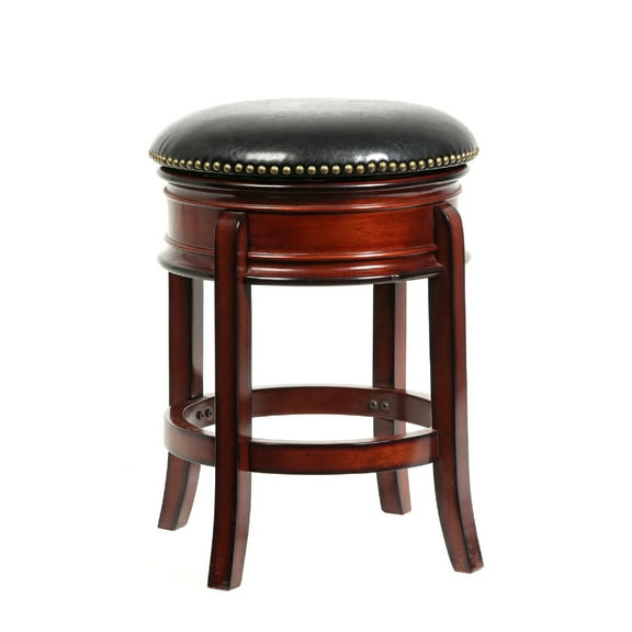 Swivel Counter Stool 24 Inch - Wood Frame, Faux Leather Seat - Modern Bar Stool