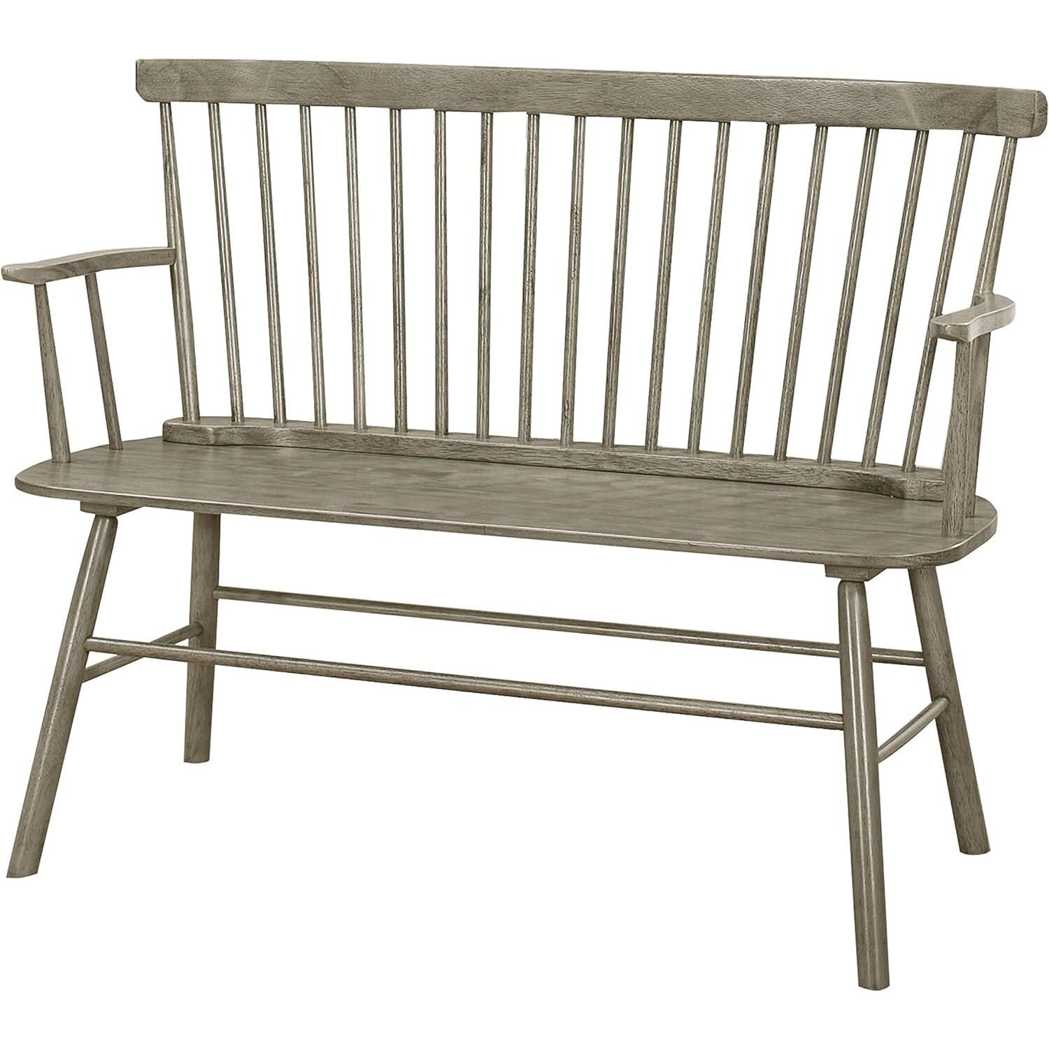Gray Solid Wood Spindle Back Bench with Splayed Legs, 48"
