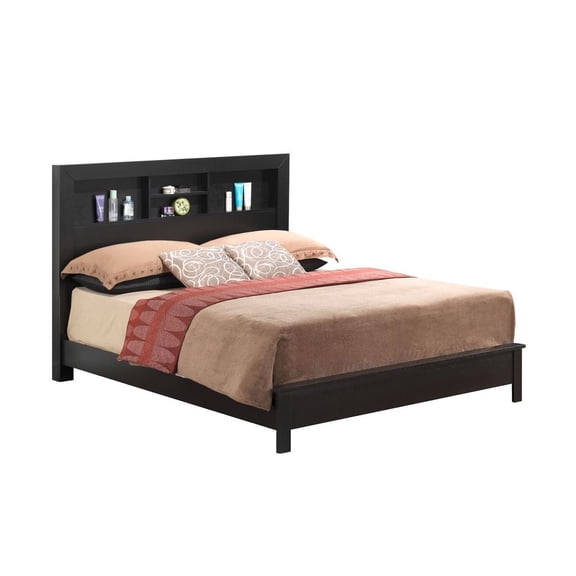 Neo-Classical Full Bed - Black Wood Frame, 81"W x 58"D, Slat Support, Easy Assembly, Modern Bedroom Furniture