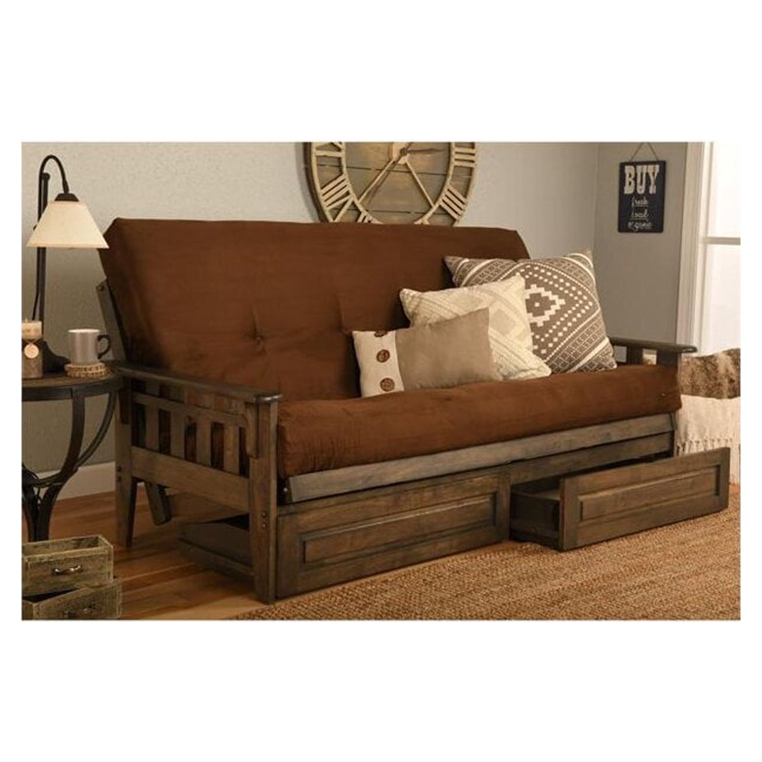Maykoosh NeoClassical Nostalgia Futon FrameRustic Walnut FinishSuede