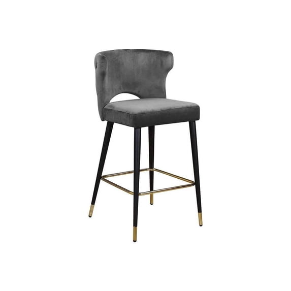 Old World Charm Contemporary Velvet Upholstered Counter Height Stool with Gold Tipped, Black Metal Legs, 22" W x 19" D x 38.5" H, Set of 2