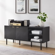 Maykoosh Old World Charm Record Storage Sideboard - Black Finish, 15.88"D x 54"W x 24"H, Steel Legs, Sideboard w/ Adjustable Shelves and Sliding Doors, Brass Handles, Freestanding Storage Cabinet