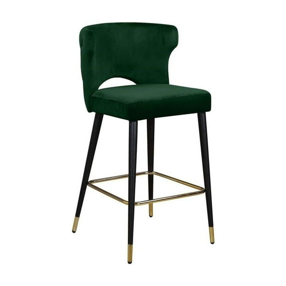 Maykoosh Old World Charm Contemporary Velvet Upholstered Counter Height Stool with Gold Tipped, Black Metal Legs, 22" W x 19" D x 38.5" H, Set of 2-Color:Green