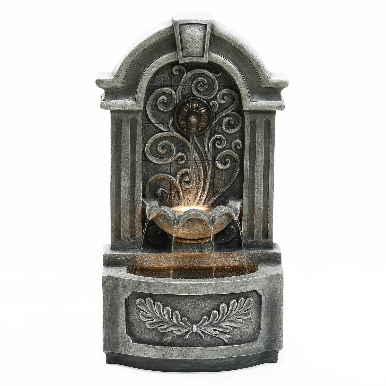 Gray Resin Classical Freestanding Outdoor Water Fountain with Lights