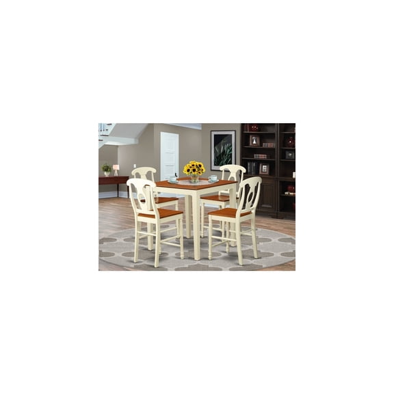 5-Piece Kitchen Counter Table & Chair Set - 36x36 Inch Buttermilk Cherry Finish