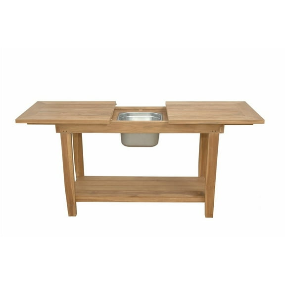 Console Table with Storage Container - Teak Wood Entryway Table - Modern Farmhouse Decor