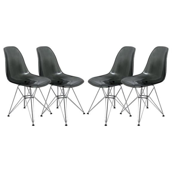 Eiffel Side Chairs - Set of 4 - Modern Ergonomic Design - Clear Plastic & Chrome Accent Chair