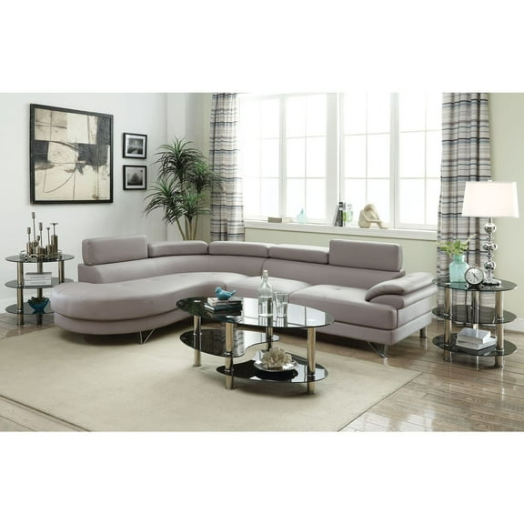 Maykoosh Old World Opulence Furniture 2 Piece Faux Leather Sectional in Light Gray