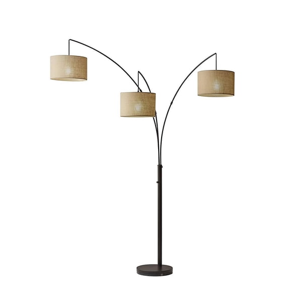Arc Floor Lamp with Burlap Shades - Bronze Finish - 3-Way Rotary Switch - 81" Height