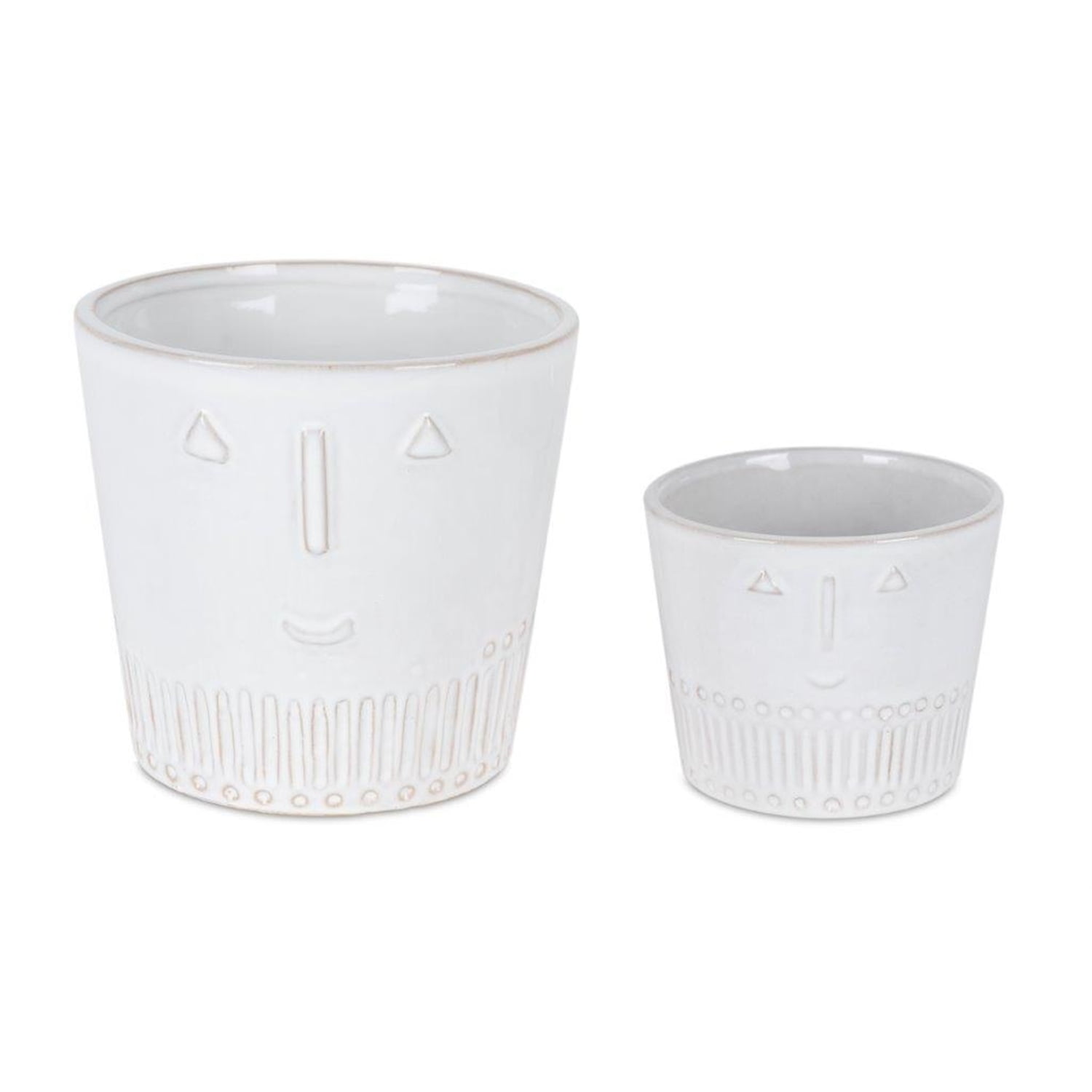 White Porcelain Smiley Face Planter Pots Set of 2