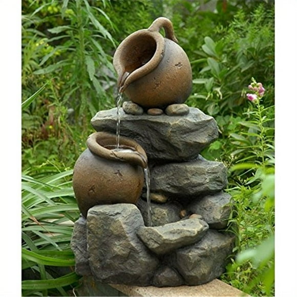 Maykoosh Tiered Cascade Water Fountain with Hand-Painted Fiberglass and Resin, Brown and Grey, Weatherproof, Includes Recirculating Pump, Adjustable Flow Rate for Indoor/Outdoor Use