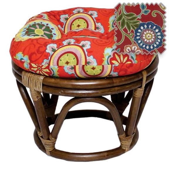 Rattan Ottoman Footrest with Cushion - Patio Furniture, Indoor Outdoor Decor, Stylish Foot Stool, 25x25x18 Inches