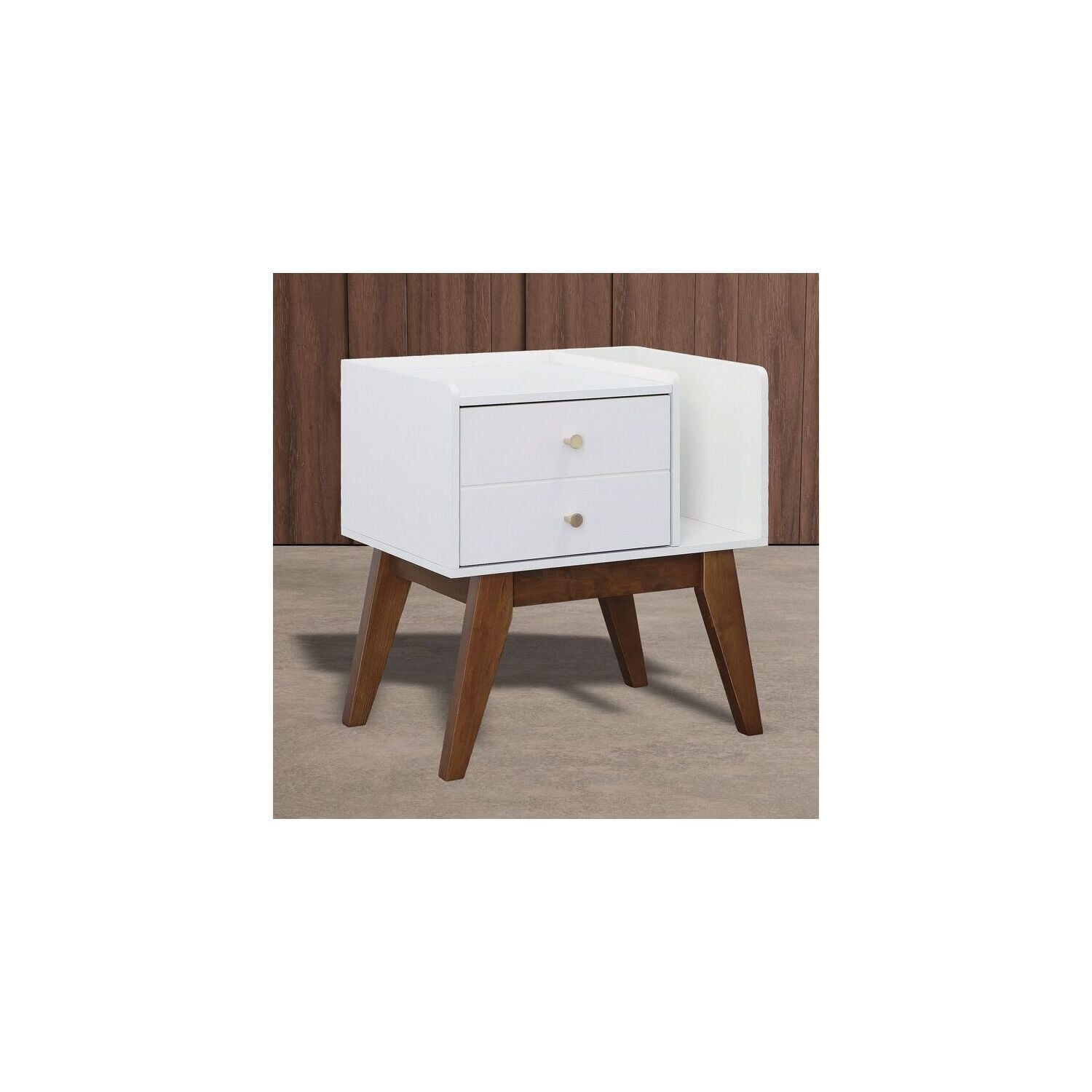White and Walnut 1-Drawer Contemporary Nightstand
