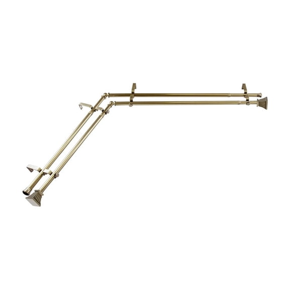 Corner Window Curtain Rod - Rustic Brass Adjustable Rod - Home Decor Hardware - 28-48 Inch Double Rod