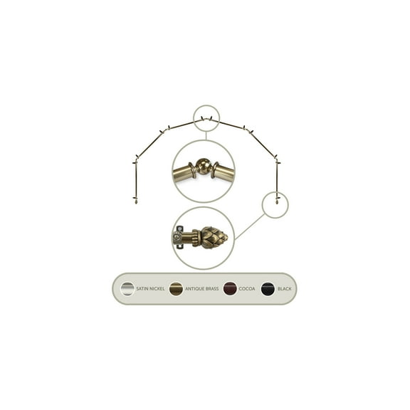 6-Sided Bay Window Curtain Rod - Brass Corner Drapery Rod Set