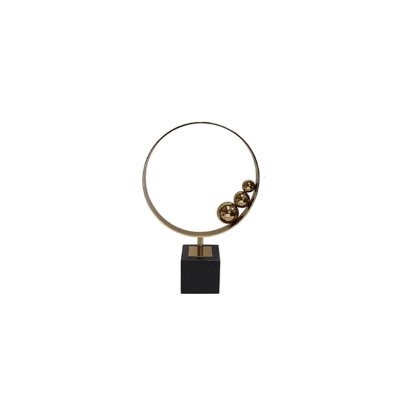 Ring Statuary with Marble Base - Gold & Black - 4.5" x 12" x 14.8" - Modern Astronomical Decor