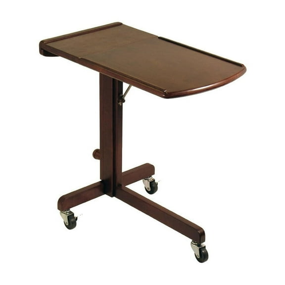 Adjustable Laptop Cart with Wheels - Walnut Finish, Height Adjustable, 6 Pegs - Mobile Workstation