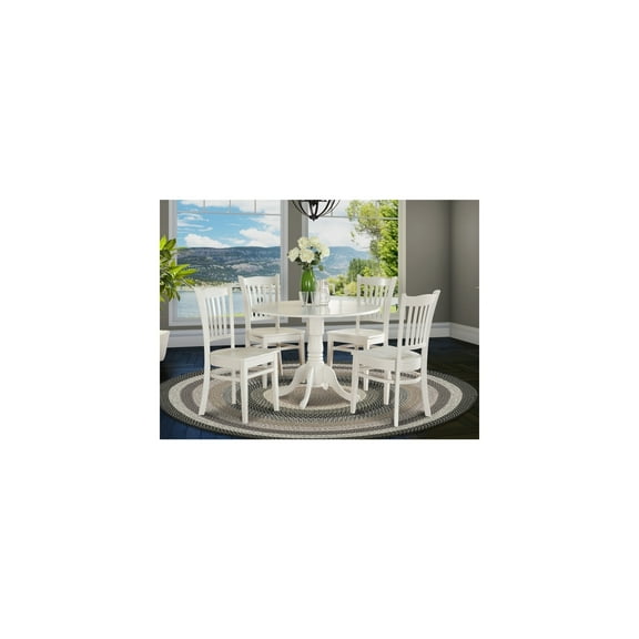 Dinette Set - Round Table & 4 Chairs - Oak Finish - Kitchen Dining Room Set