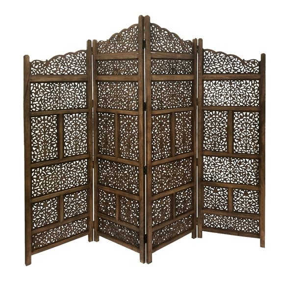 Maykoosh Renaissance Revival Hand Carved Foldable 4 Panel Wooden Partition Screen/RoomDivider, Brown