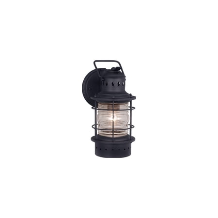 Black Outdoor Lantern - Coastal Wall Light - Clear Glass Cylinder - Nautical Style - Maykoosh