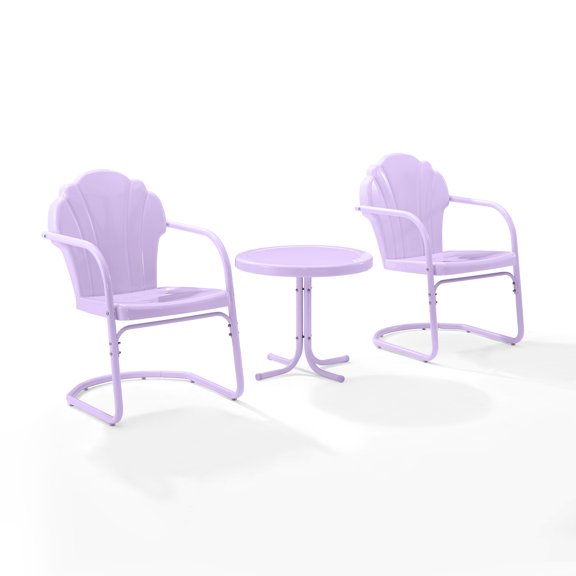 Maykoosh Renaissance Rhapsody 3Pc Retro Outdoor Chair Set in Lavender Gloss - Side Table & 2 Chairs, 25 x 81 W x 32.88 H In, Elegant Patio/Porch/Backyard Dining Set