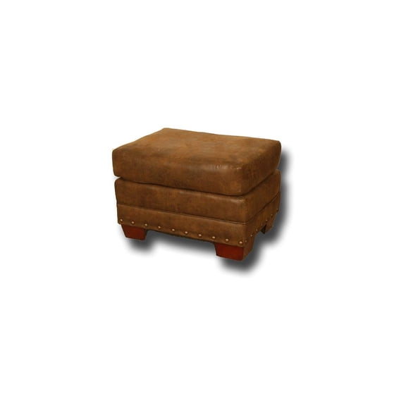 Buckskin Ottoman with Padded Arms - Rustic Leather-Look Footrest