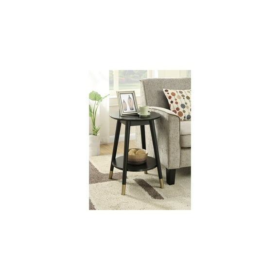 Round End Table - Mid Century Modern Accent Table with Shelf