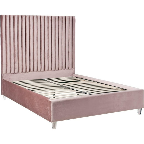Renaissance Rhapsody Modern Contemporary Velvet Upholstered Bed With Deep Channel Tufting And Custom Acrylic Legs