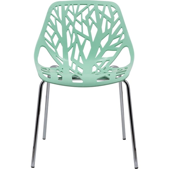 Maykoosh Renaissance Rhapsody Modern Dining Chair With Chromed Legs, Featuring An Intricate Cut-Out Design And A Forest-Like Aesthetic For Minimalist Or Restaurant Settings (31" H X 21" W X 22" D)