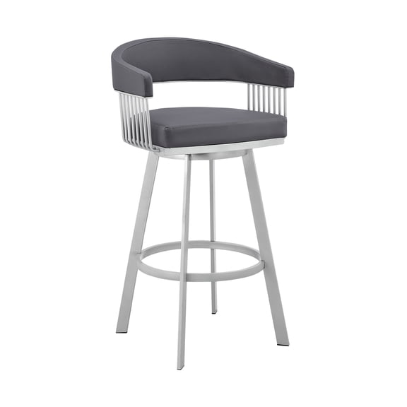 Faux Leather Bar Stool - 29" Seat Height, Silver Metal Finish