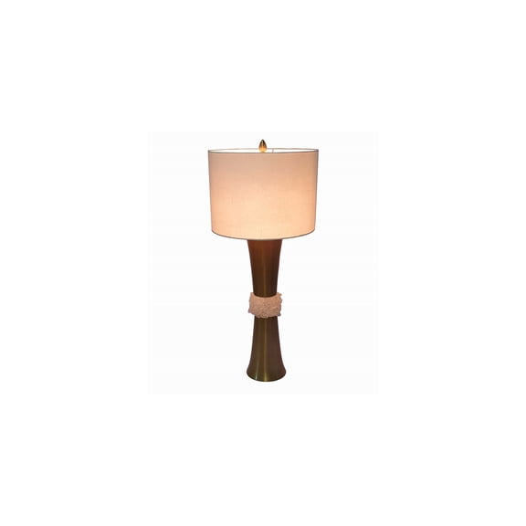 Quartz Table Lamp - 10" 2lb Brass Frame & White Cylinder Shade - Modern Design