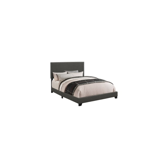 Full Size Bed Frame - Grey Upholstered Platform Bed with Tall Headboard - 87.5" L x 80" W x 49.5" H