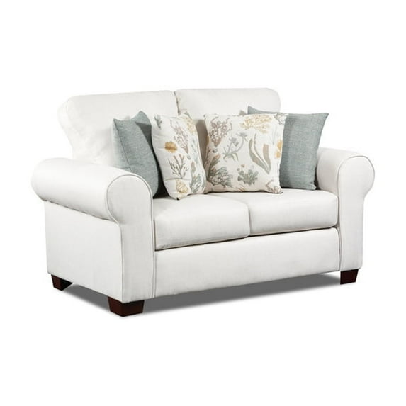 Renaissance Loveseat - Soft Cream Tweed Sofa with Pillows - 37"D x 67"W - Sock Arm Style
