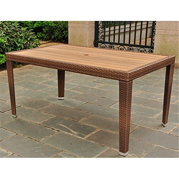 Outdoor Rectangular Dining Table - Resin Wicker Aluminum Table, 60" Patio Table with Umbrella Hole