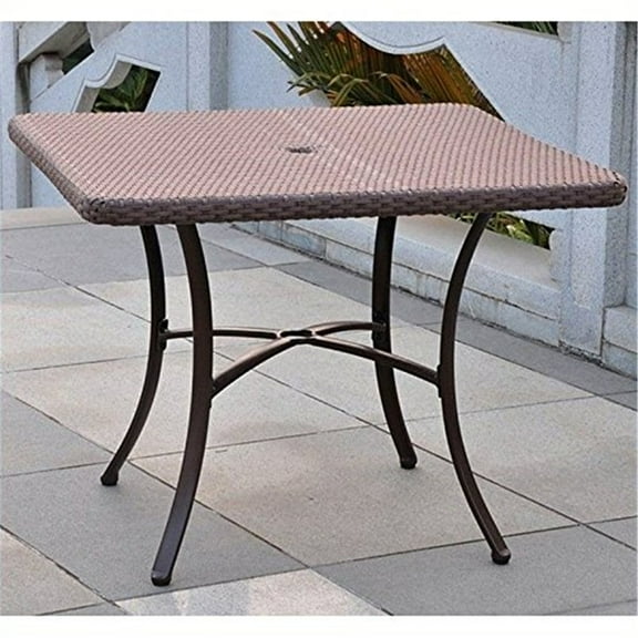 Square Patio Dining Table - Resin Wicker Aluminum Outdoor Table - 36 Inch - Rust Resistant - Umbrella Ready