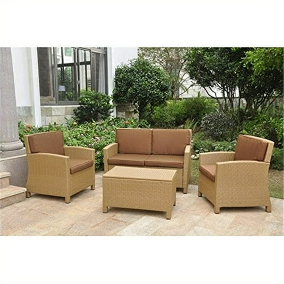 Outdoor Settee Group with Cushions - Patio Furniture Set - Resin Wicker BenchChairs