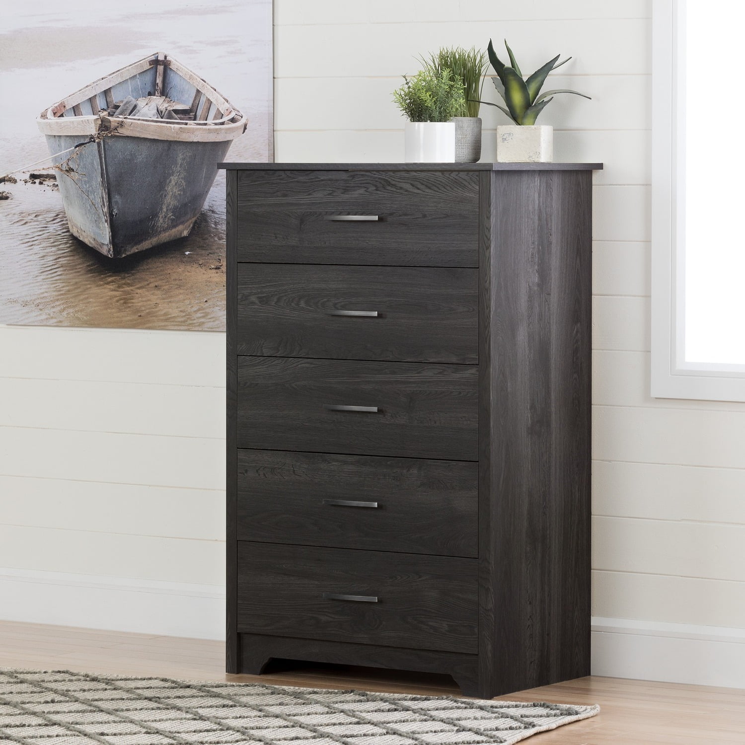 Contemporary Fusion Gray Oak 5-Drawer Tall Dresser