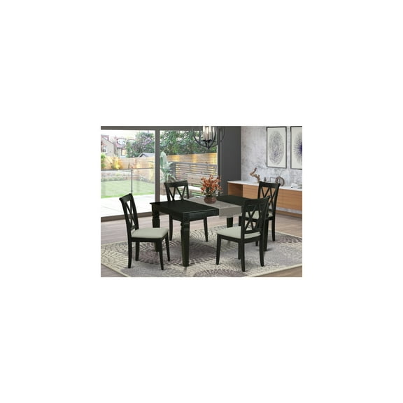 Maykoosh Retro Relaxation 5Pc Dining Set Includes A Rectangle Dinette Table With Butterfly Leaf And Four Double X Back Linen Seat Kitchen Chairs, Black Finish