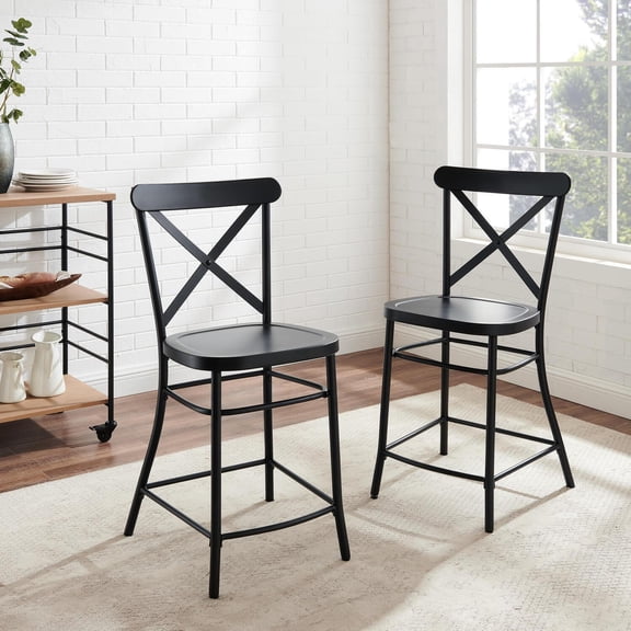 Retro Counter Stools (2-Pack) - 24" Height - Matte Black - Industrial Style Seating