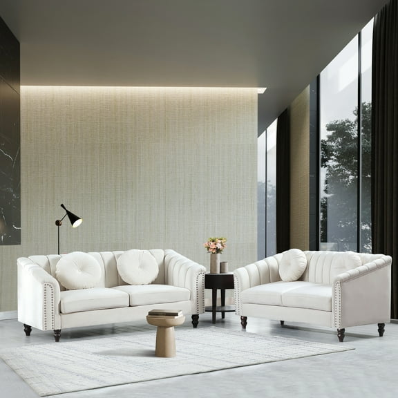 Retro Modular Sofa Set - 2 Piece Living Room Couch - Modern Microfiber Sectional Sofa