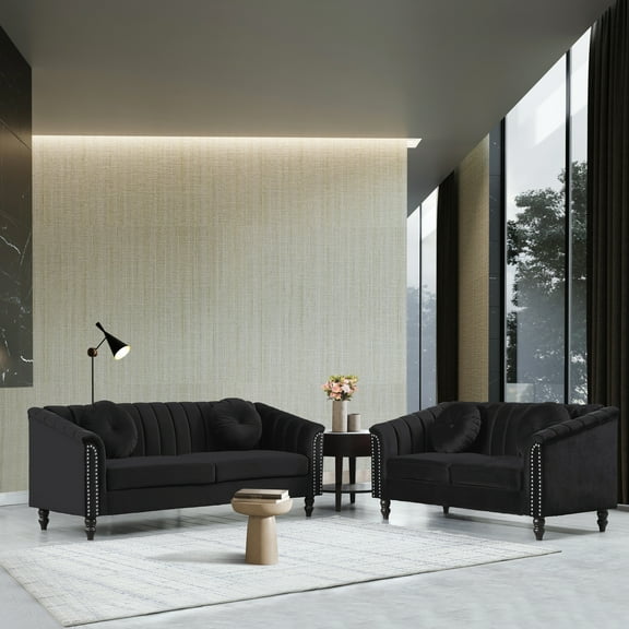 Retro Sectional Sofa Set - 2 Piece Modular Couch, Living Room Furniture, Modern Microfiber Sofa