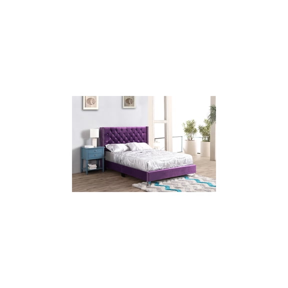 Upholstered Bed - Purple - 66"W x 86"L x 50"H - Tufted Headboard Comfort